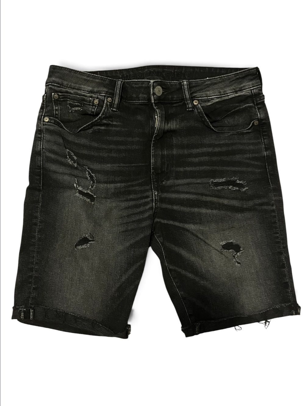 American Eagle Men's Distressed Black Denim Shorts (Size 33)